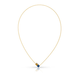 Collier Twee kubusjes blauw goud met gouden draad CG205BG