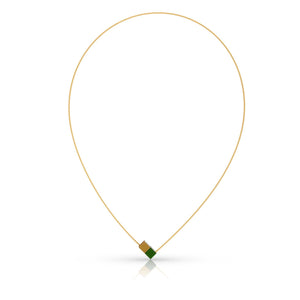 Collier Twee kubusjes groen goud met gouden draad CG205GRG