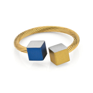 Gouden Ring Kubusjes Blauw Goud RG4BG