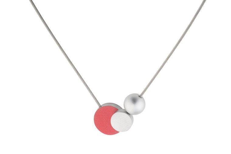 Necklace Ball with circles Red Pink C138R