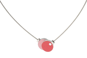 Necklace Two circles Red Pink C139R