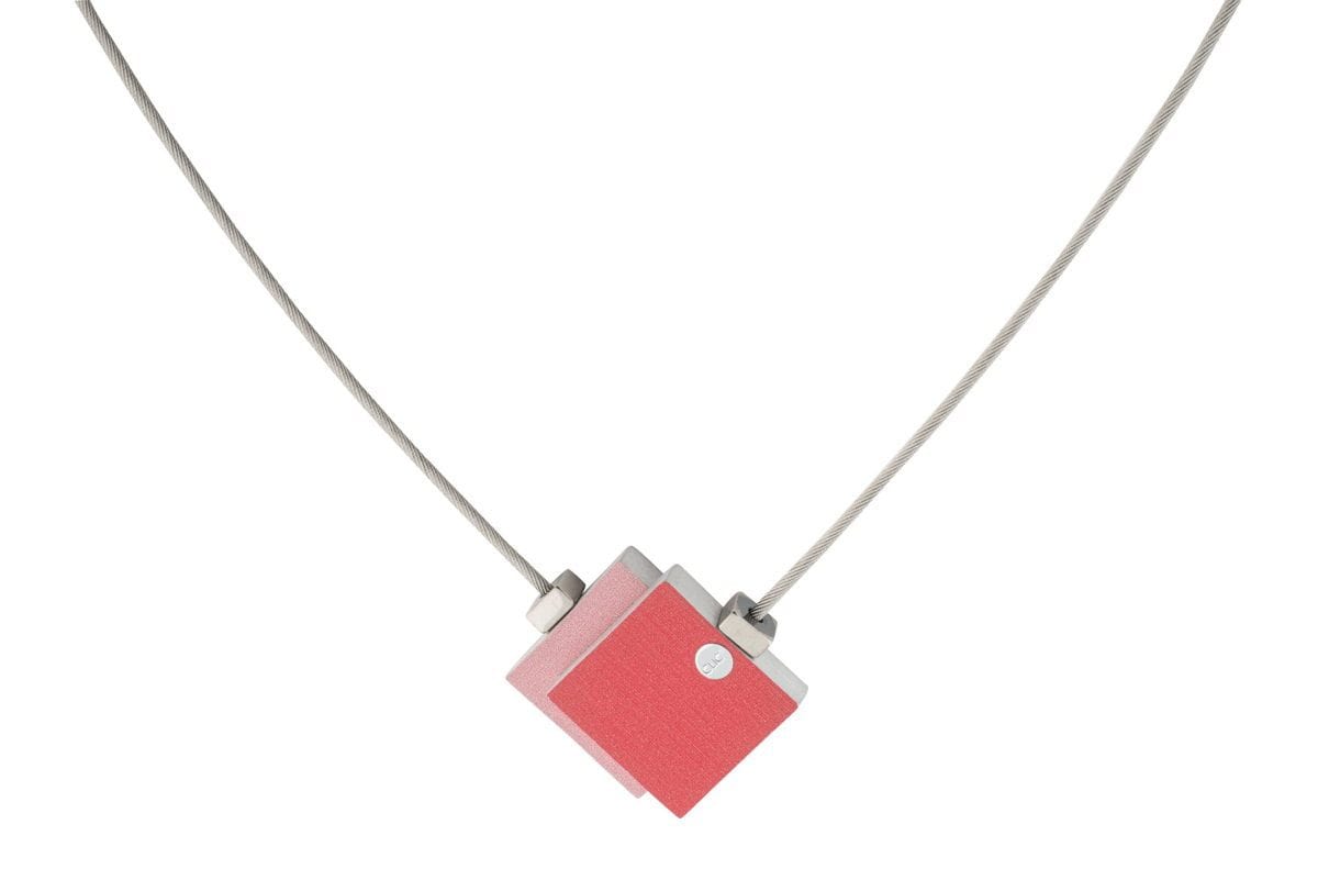 Necklace Two Squares Red Pink C142R