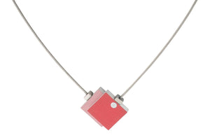 Necklace Two Squares Red Pink C142R